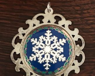 Large vintage LUNT sterling silver 1986 Christmas pendant or ornament, measuring 2 1/4" across by 3" tall, and weighing 15.5g.  $50