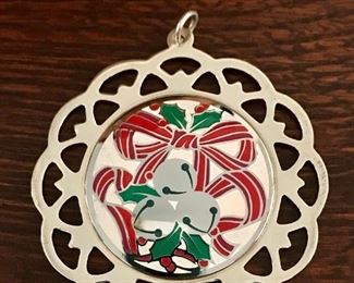 Large vintage LUNT sterling silver 1988 Christmas pendant or ornament, measuring 2 1/2" across and weighing 15.6g.  $50