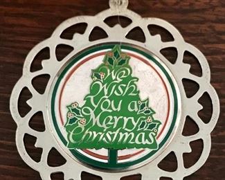 Large vintage LUNT sterling silver 1981 Christmas pendant or ornament, measuring 2 1/2" across and weighing 15.8g.  $50
