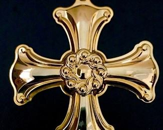 Large vintage Reed and Barton gold over sterling silver 2001 Christmas pendant or ornament, measuring 3 1/4" by 3", weighing 17.7g.  $58