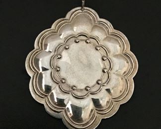 Large Towle sterling silver reversible 1984 Christmas pendant or ornament, measuring 2" tall by 2 1/2" wide.  Weighs 11.6g.  $58