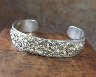 Vintage heavy Stieff sterling silver bracelet. Total circumference 6 3/4" (5 1/2" inner circumference with 1 1/4" gap). Signed STIEFF, stamped STERLING. $200 