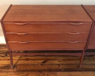 Mid-Century Modern teakwood three-section credenza with locking cabinets, 27” high x 102” long x 17” deep