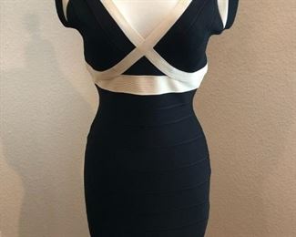 Herve Leger classic black and white cocktail dress