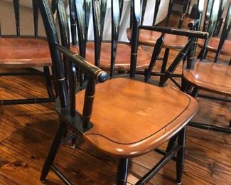 Outstanding set of 6 Hitchcock vintage black lacquered & stenciled maple dining chairs