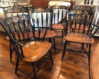 Outstanding set of 6 Hitchcock vintage black lacquered & stenciled maple dining chairs