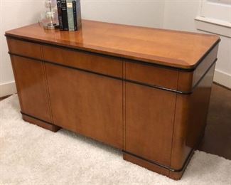 Vintage satinwood-veneered office desk by National Mt. Airy, North Carolina, 30” high x 55” wide x 26” deep
