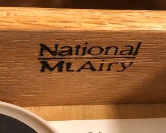 Vintage satinwood-veneered office desk by National Mt. Airy, North Carolina, 30” high x 55” wide x 26” deep