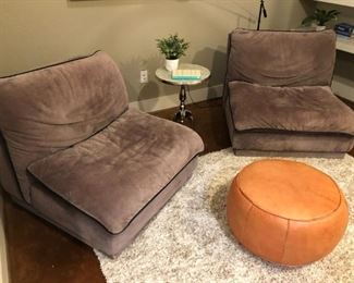 Pair of Roche Bobois armless chairs with suede upholstery, each 32” high x 36” wide x 35” deep