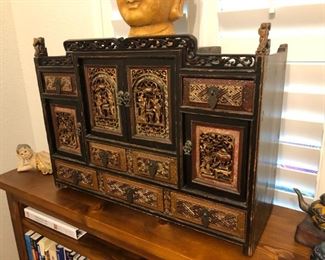 Chinese Buddhist carved and gilded family shrine 