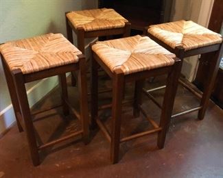 Set of four barstools with rush seats