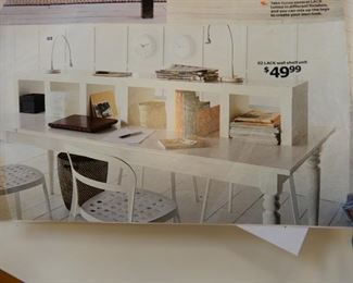 Ikea Invacorp White Dining Table and 7 Shelf Shelving Unit create the perfect Desk Space. For Sale together or separately.