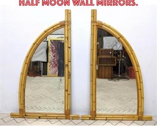 Lot 1043 Pair Bamboo Framed Half Moon Wall Mirrors. 