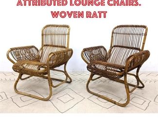 Lot 1086 Pair Franco Albini attributed Lounge Chairs. Woven Ratt