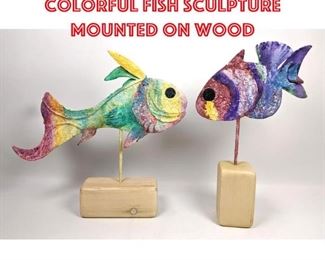 Lot 1145 2pcs Decorative Colorful Fish Sculpture Mounted on Wood