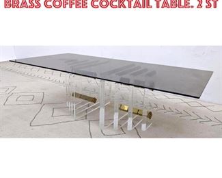 Lot 1184 70s Modern Lucite and Brass Coffee Cocktail Table. 2 st