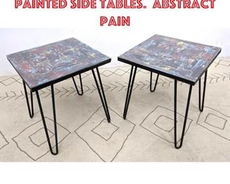 Lot 1189 Pair Modernist Hand Painted Side Tables. Abstract pain