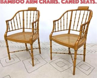 Lot 1215 Pr BAKER FURNITURE Faux Bamboo Arm Chairs. Caned Seats.