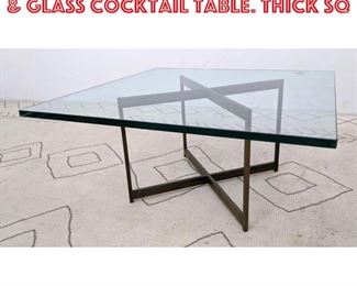 Lot 1226 Square Modernist Metal Glass Cocktail Table. Thick sq
