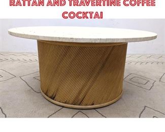 Lot 1229 Mid Century Modern Rattan and Travertine Coffee Cocktai