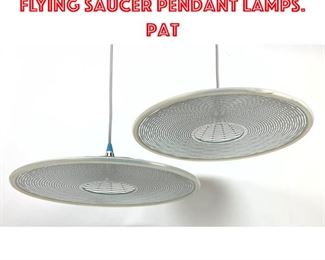 Lot 1235 Pair Decorator Modern Flying Saucer Pendant Lamps. Pat
