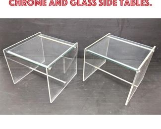 Lot 1241 70s Modern Lucite Chrome and Glass Side Tables. 