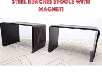 Lot 1257 Pair Decorator Modern Steel Benches Stools with Magneti