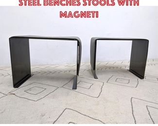 Lot 1254 Pair Decorator Modern Steel Benches Stools with Magneti