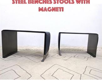 Lot 1255 Pair Decorator Modern Steel Benches Stools with Magneti