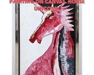 Lot 1287 Signed MARINI Oil Painting on Canvas. Horse Unicorn. 