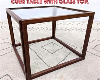 Lot 1296 Danish Modern Teak Cube Table with Glass Top. 