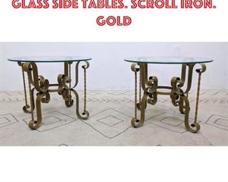 Lot 1298 Decorator Iron and Glass Side Tables. Scroll iron. Gold