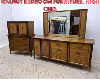 Lot 1301 3pc American Modern Walnut Bedroom Furniture. High Ches