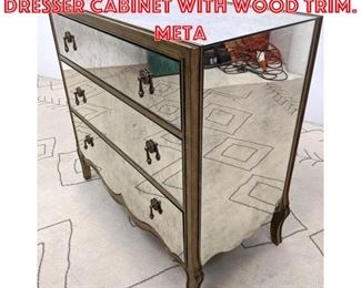 Lot 1344 Eglomise Mirrored Dresser Cabinet with Wood Trim. Meta