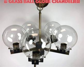 Lot 1350 Italian style 5 Arm Brass Glass Ball Globe Chandelier
