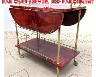 Lot 1356 ALDO TURA Attributed Bar Cart Server. Red Parchment Lea