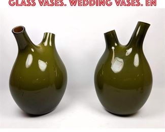 Lot 1393 Pair SALVIATI Murano Art Glass Vases. Wedding vases. En