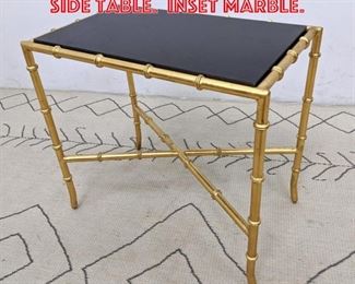 Lot 1395 Gilt Metal Faux Bamboo Side Table. Inset Marble.