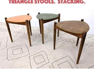 Lot 1402 set 3 50s Modern Triangle Stools. Stacking. 