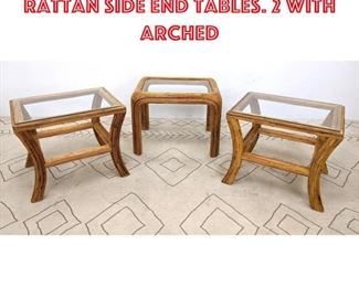 Lot 1403 3pc Miami Modern Rattan Side End Tables. 2 with Arched 