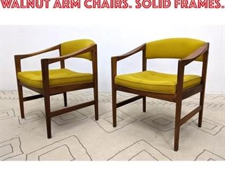 Lot 1405 Pair American Modern Walnut Arm Chairs. Solid frames. 