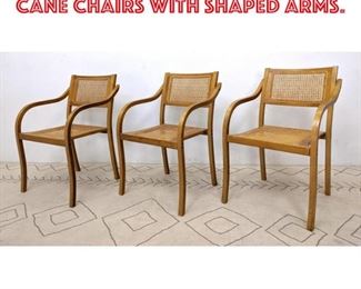 Lot 1425 Set 3 Mid Century Modern Cane Chairs with Shaped Arms. 