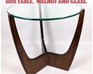 Lot 1443 Adrian Pearsall Style Side Table. Walnut and Glass.