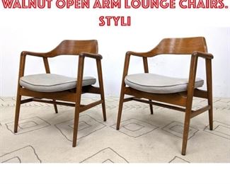 Lot 1450 Pr American Modern Walnut Open Arm Lounge Chairs. Styli