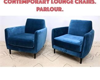 Lot 1462 Pr CB2 Blue Velvet Contemporary Lounge Chairs. PARLOUR.