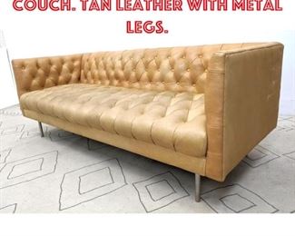 Lot 1463 Tufted Leather Sofa Couch. Tan Leather with Metal Legs.