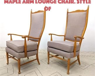 Lot 1483 Pair Tall Back DUNBAR Maple Arm Lounge Chair. Style of 