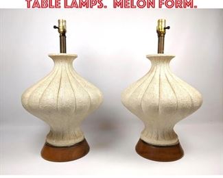 Lot 1513 Pair 50s Modern Plaster Table Lamps. Melon Form.