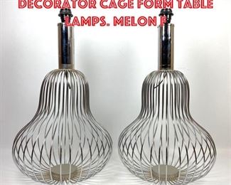 Lot 1523 Pair Modernist Decorator Cage Form Table Lamps. Melon f