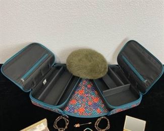 Jewelry Travel Case with Vintage Pieces and Hat
